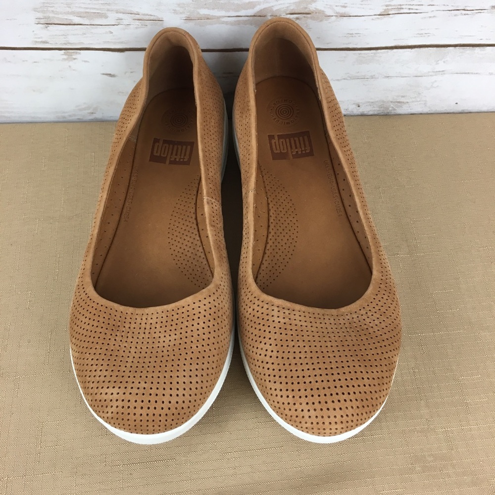 FITFLOP Sporty Leather Ballerina Ballet Flat Slip On Flat Womens Size US 8.5